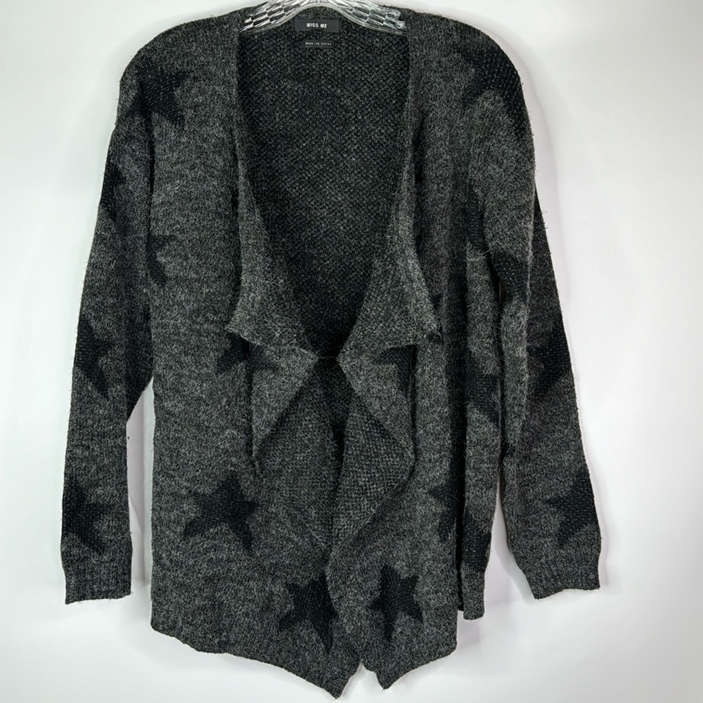 Miss Me Gray Wool Open Front Star Cardigan Sweater Size Small